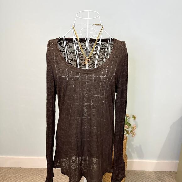 Cute vintage y2k brown sheet & tight henley long sleeve grunge top - Picture 5 of 6